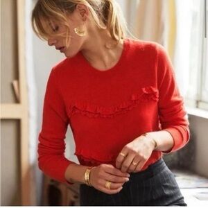 Sezane Red Ruffle Sweater